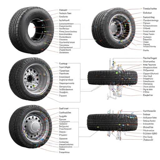  一组对比展示轻型、中型、重型卡车轮胎的不同花纹和结构，背景是各自适用的应用场景——城市配送、长途运输、越野工地。